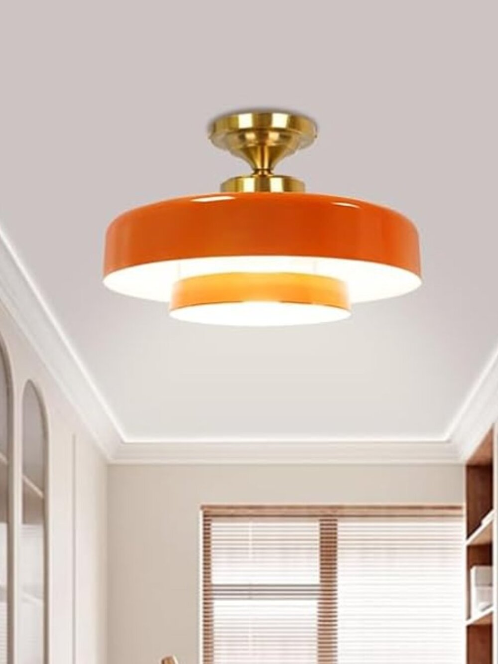 Flush Mount Light 1-Light Orange Macaron Ceiling Light Mid Century Vintage Style